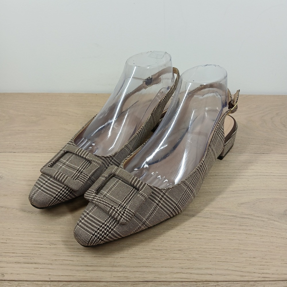 CL by Chinese Laundry Flats Women's 10 Brown Plaid Slingback Pointed Toe Buckle